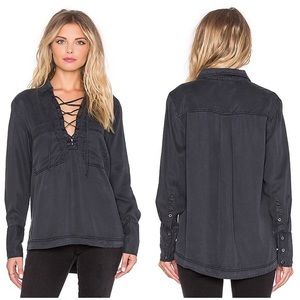 Free People Under Your Spell Lace Up Tencel Top size S Small Gray Black